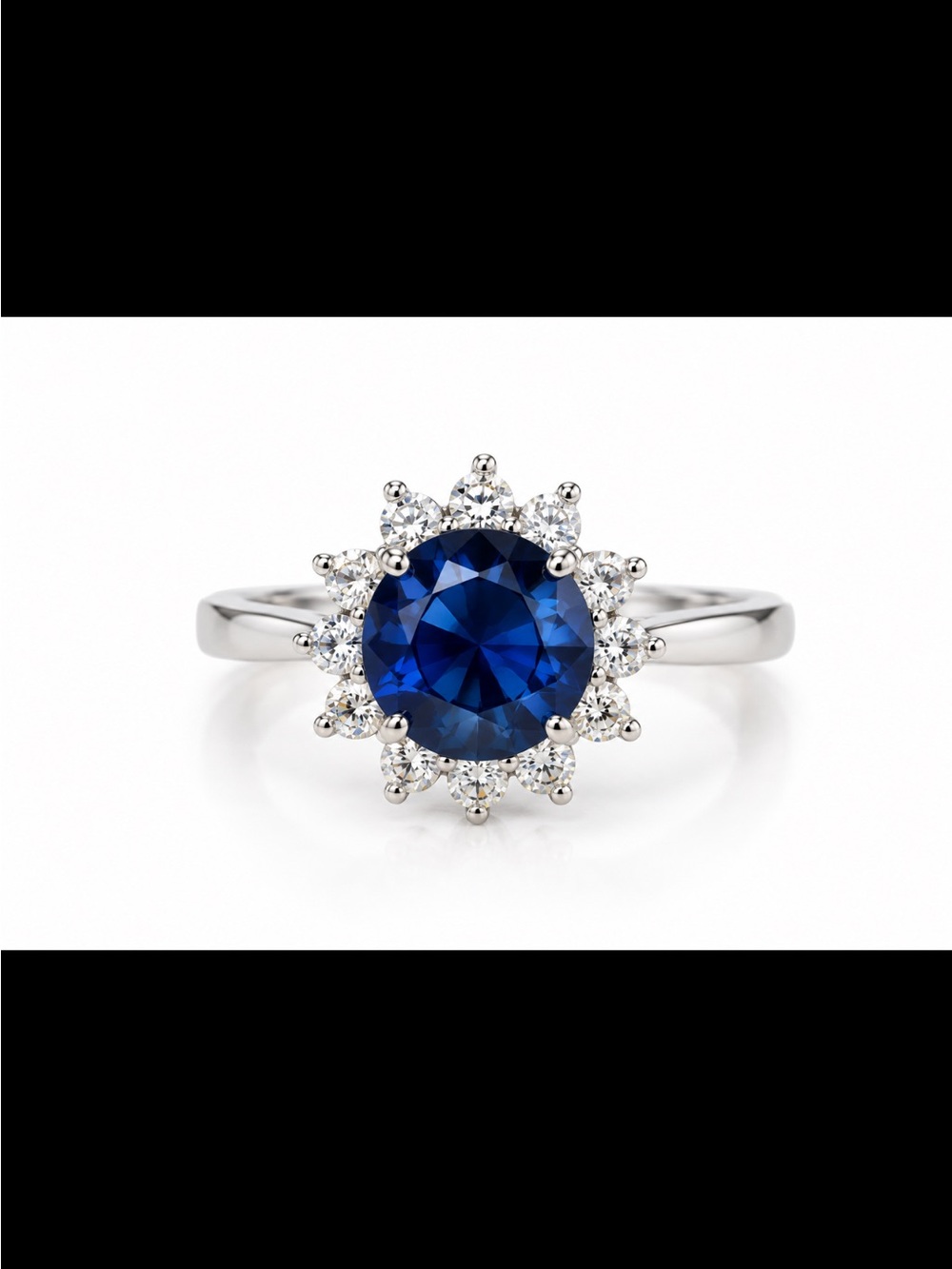 Blue Halo Sapphire Colored CZ Ring with CZ Accents NEW